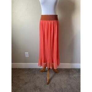 Rachel Rose Orange Pleated Thick Elastic Waistband Pull On Chiffon Midi Skirt